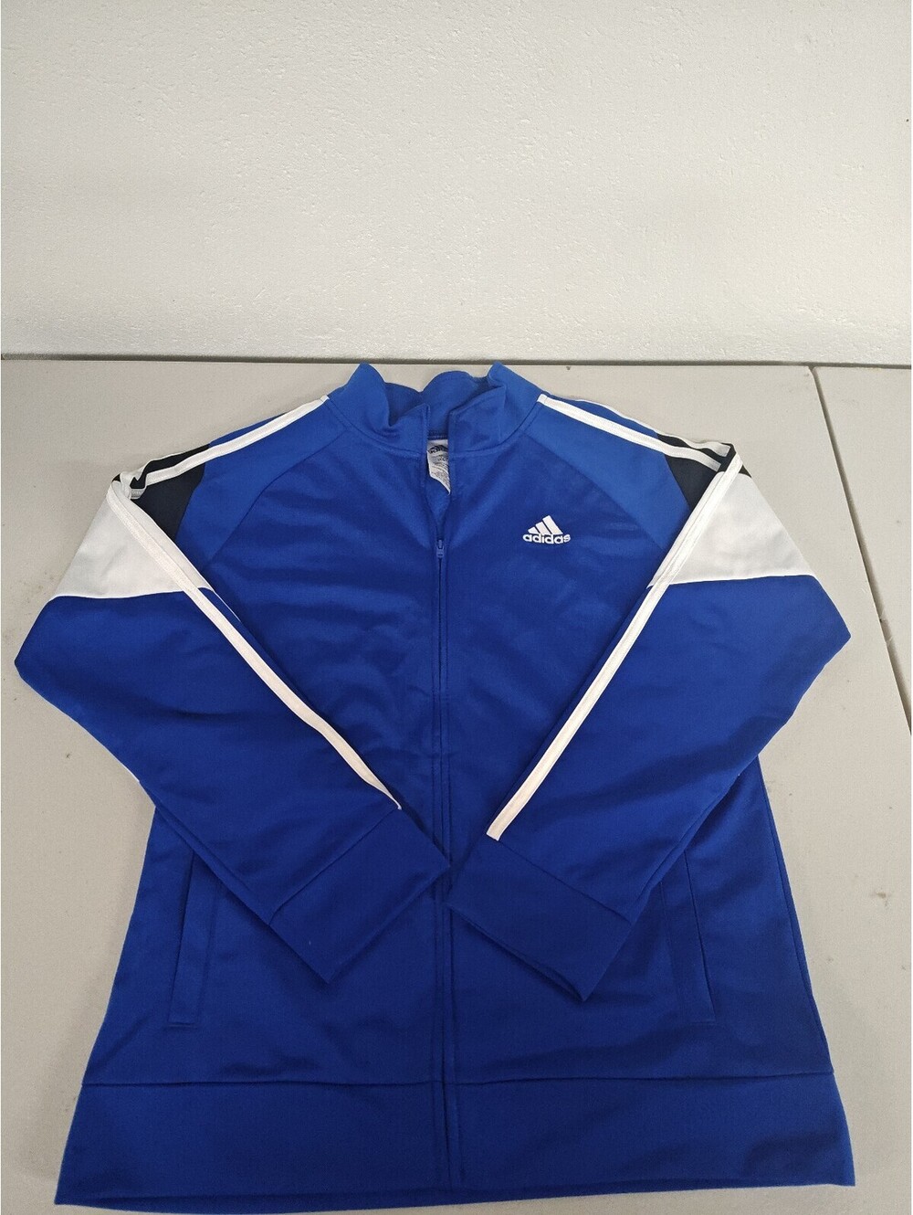 adidas Boys Youth Large 14/16 Full Zip Track Jacket Blue Colorblock 3-Stripe
